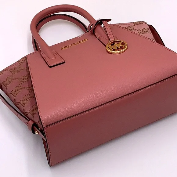 MICHAEL KORS AVRIL SMALL LEATHER TOP ZIP SATCHEL ROSE COLOR - Picture 9 of 16